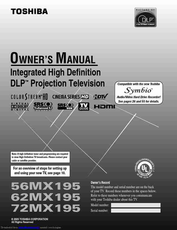 Toshiba Projection Television 62MX195-page_pdf